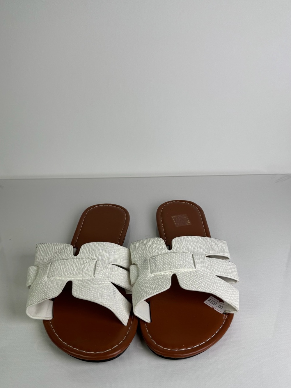 🔥Women's White Slide Sandals with Brown Footbed